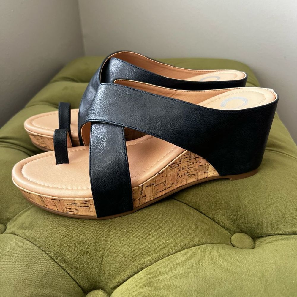 Journee Collection Rayna Wedge Sandal Navy Womens 8.5